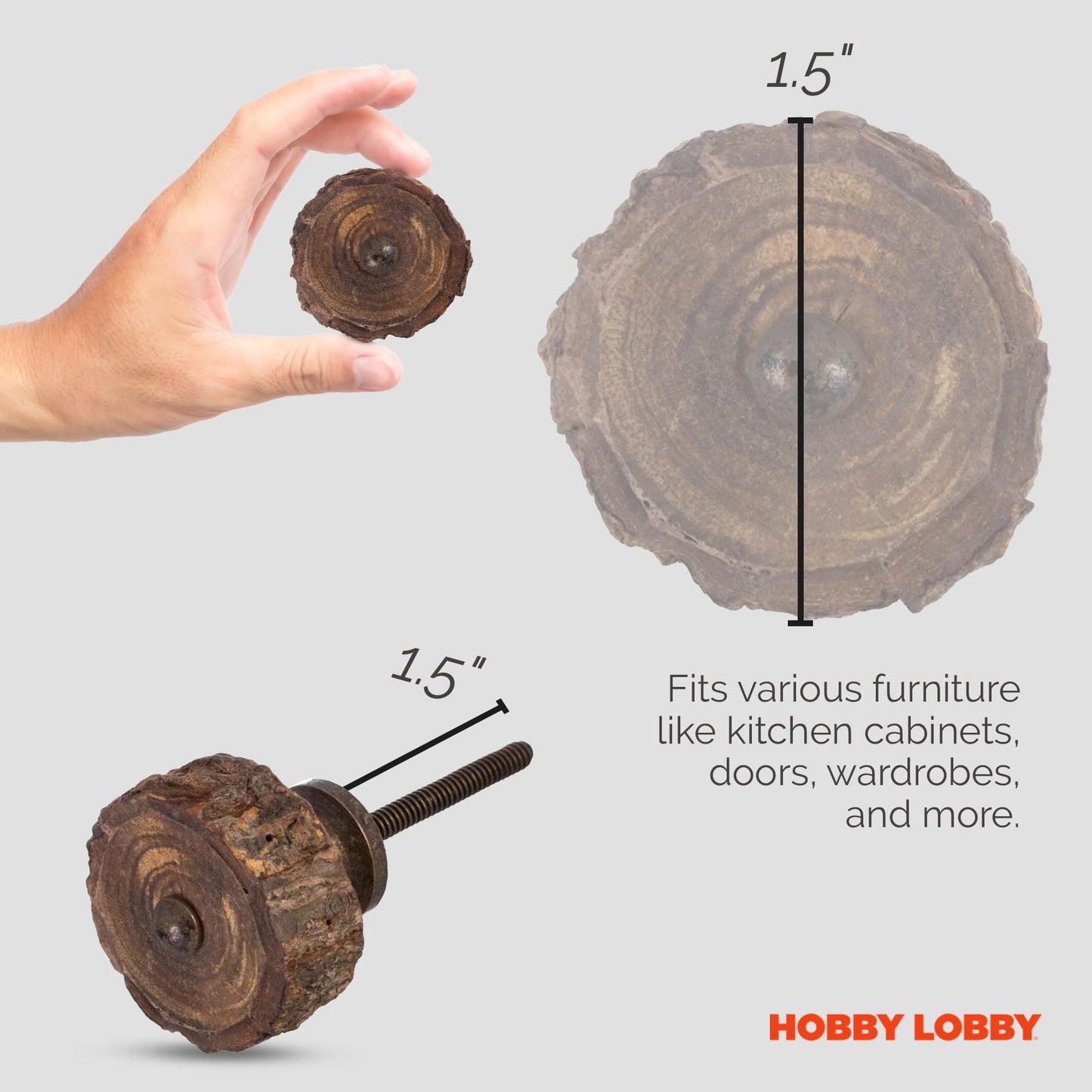 Rustic Edge Stump Wood Knob – Premium Decorative Knobs for Cabinets and Drawers – Novelty Furniture Knobs and Pulls for DIY Hardware Crafts – Vanity, Dresser Hardware for Home Decor - Set of 2