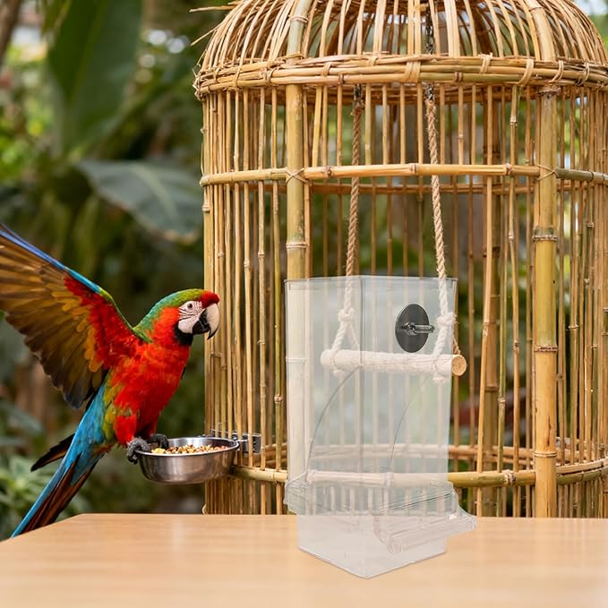 VICASKY Hanging Bird Feeder with Husk Separator, No-Spill Cage Seed Dispenser for Parrots and Small Birds, 1pcs Poultry Feeding Trough Suitable for Indoor and Outdoor Use