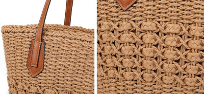 Women's Straw Shoulder Bag Large Rattan Woven Totes Summer Travel Beach Handbag Handmade Top Handle Purse