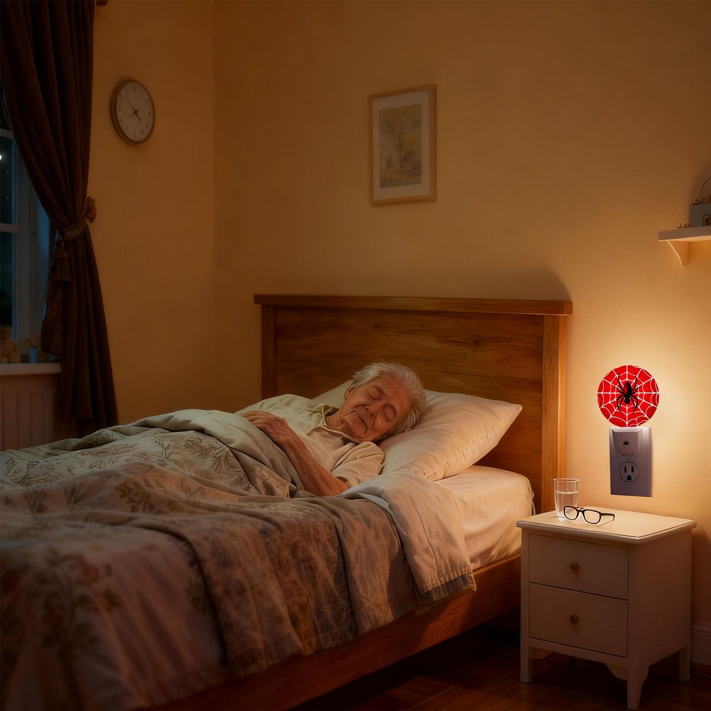 Mugod Red Spider Web Night Light Hero Theme Cartoon Nights Light Plug into Wall with Dusk-to-Dawn Sensor LED Nightlights 0.5W Sleep-Friendly for Teen Boys