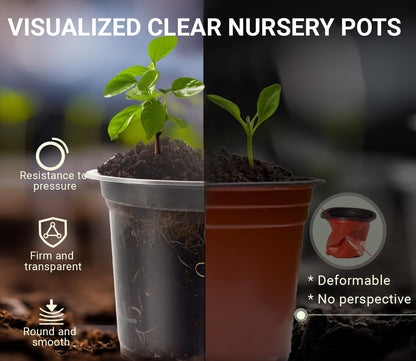 WandaQueen 30 Packs Clear Nursery Pots for Plants, 3.5/4/5 Inch High Transparency Plastic Seedling Plant Pot with Drainage Holes, Includes 20 Labels