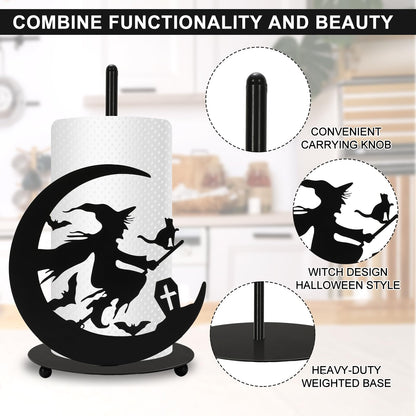 JarThenaAMCS Halloween Paper Towel Holder Black Witch Kitchen Decor Accessories Metal Towel Holder Stand for Home Bathroom Countertop Decor