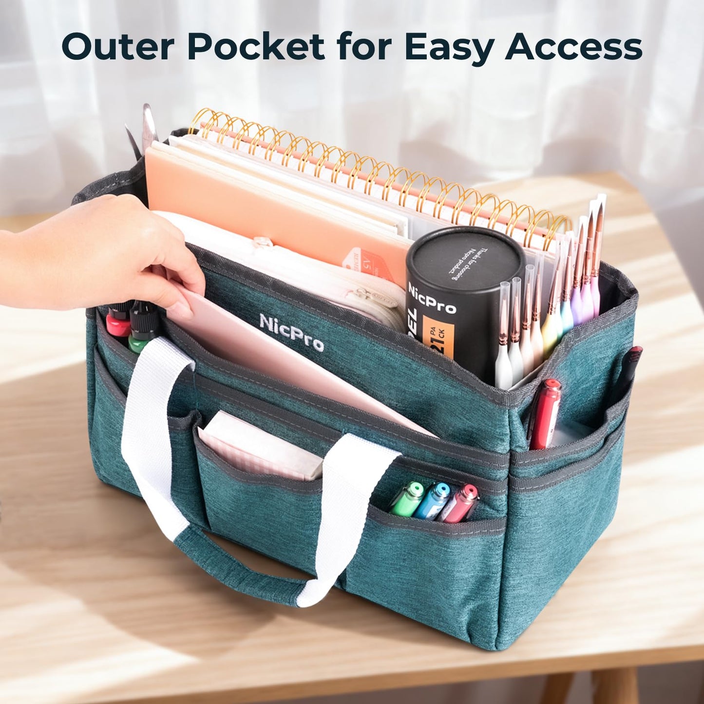 Nicpro Craft Organizer Art Bag, Tote Bag For Art Supply Storage, Portable Supply Organizers Caddy with Multiple Pockets, Craft Bag for Drawing, Scrapbooking, Journal, Sewing, School, Office Supplies