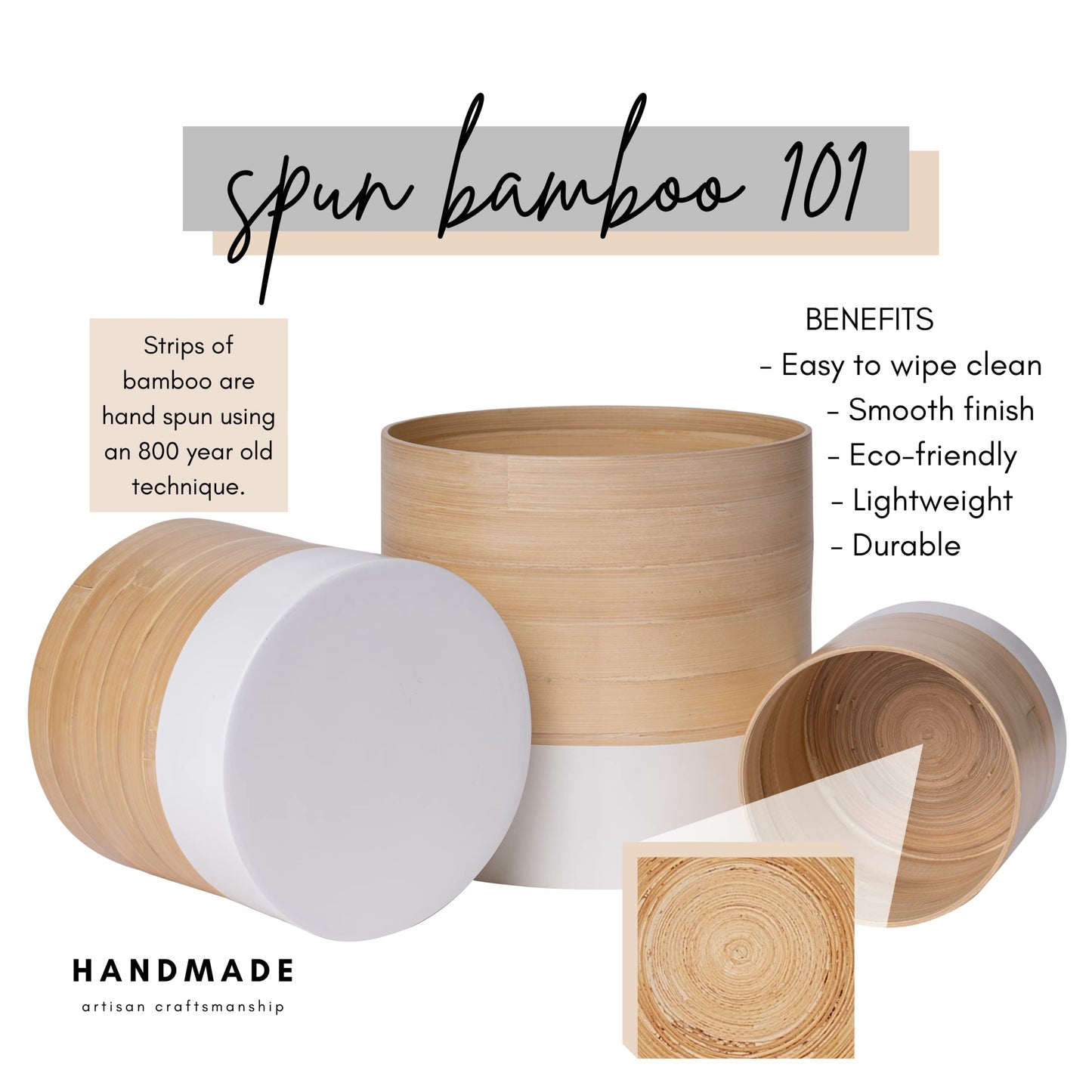 HABITAS Plant Pots for Indoor Plants - Modern Planter Style Made from Bamboo. Includes Large (10 inch Plant Pot), Medium (8") and Small (6") Planters for Indoor Plants. No More Plastic Flower Pots.