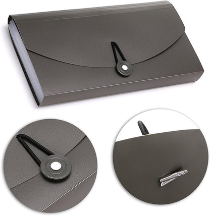 BTSKY Expanding File Folder -13 Pockets Small Accordion File Folder Expandable Card Ticket Holder File Storage Folder Check Bill File Folder Plastic Business Document Organizer Wallet Case New Grey