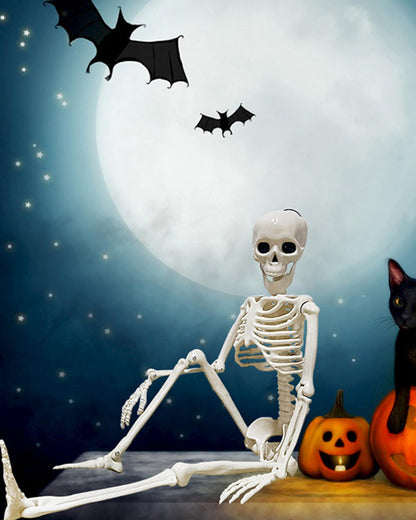 16" Poseable Halloween Skeleton Decor Realistic Bone Textured Plastic with Skull Hook, Hanging Decor for Spooky House & Graveyard Scenes