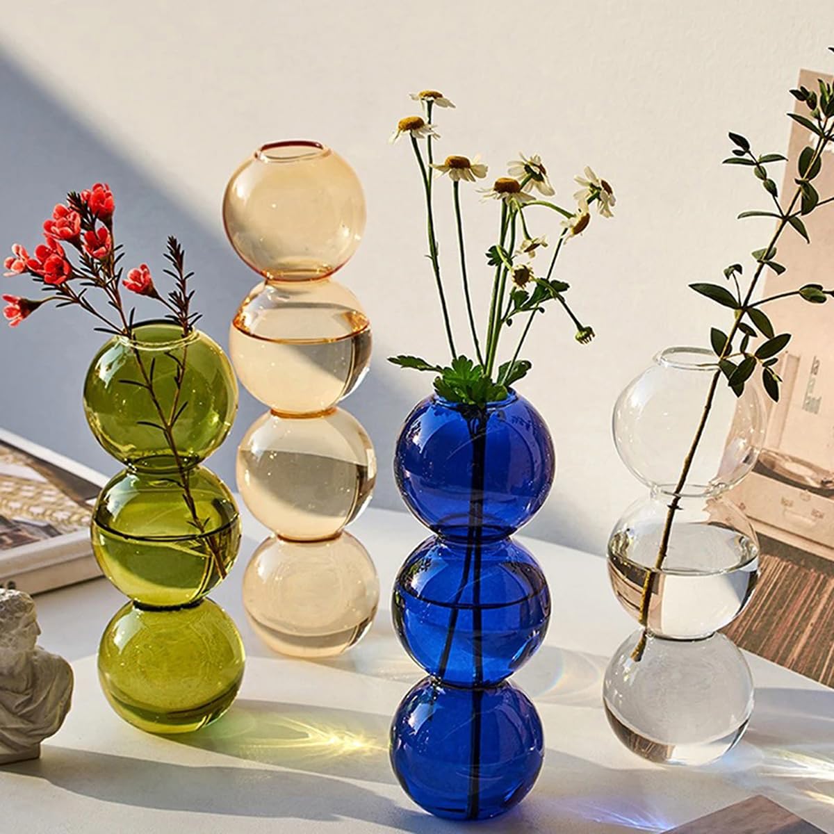 LKXHarleya Aesthetic Ball Aesthetic Decorative Vase, Glass Bubble Vases Ball Bud Vase for Centerpieces, Flower Arrangement, 2.36 x 8.66 Inch, Brown