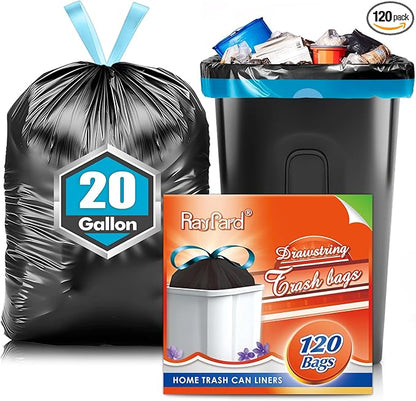 20 Gallon Large Drawstring Trash Bags 120 Counts, Fit 20-21 Gal Trash Can