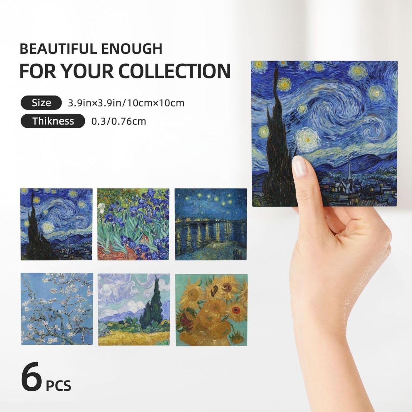 GERLNF Absorbent Ceramic Coasters for Drinks with Cork Base Art Coasters Set of 6 - Use 6 Famous Paintings, Unique Housewarming Gifts for Home Decorative (Square - Van Gogh - 1)