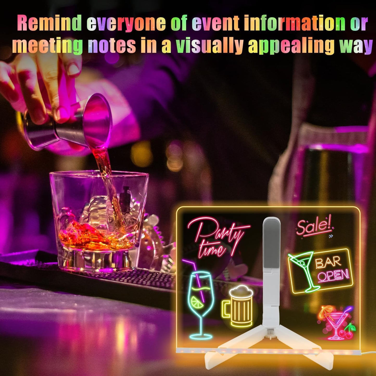 Niaoyun Led Note Board with Colors, Glowing Acrylic Dry Erase Board with Light, Light up Dry Erase Board Memo Message Board Note Glass Led Board (Large 11.8 * 7.9in)