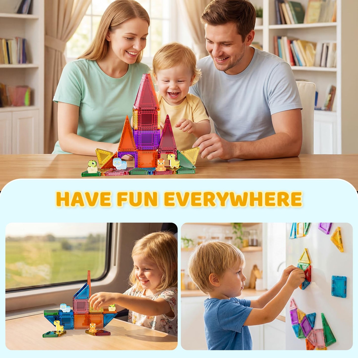 52PCS Mini Magnetic Tiles with Cute Animals, Travel Size Magnetic Construction Toys with Storage Box, Magnetic Blocks Building Toy for Kids Ages 4-8, Ideal Gift for Boys Girls Halloween Birthday