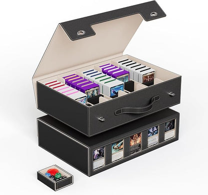 ZLCA Trading Card Storage Box 5-Row with Handle, MTG Storage Box Holds 3900+ Cards with Commander Display, Top Loaders Organizer Case for TCG PTCG Sport Card(Black&Gold)