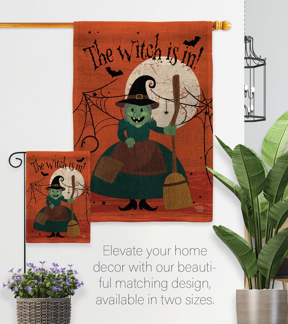 Ornament Collection Halloween Garden Stakes Flag Set Home Banner Burlap Door Sign Wall Post Stand Grave Porch Outdoor Tapestry Witch is in Front Yard Decorations, Fall Gifts Made in USA
