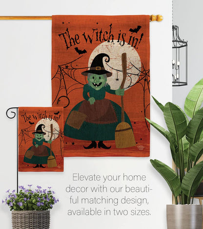 Ornament Collection Halloween Garden Stakes Flag Set Home Banner Burlap Door Sign Wall Post Stand Grave Porch Outdoor Tapestry Witch is in Front Yard Decorations, Fall Gifts Made in USA