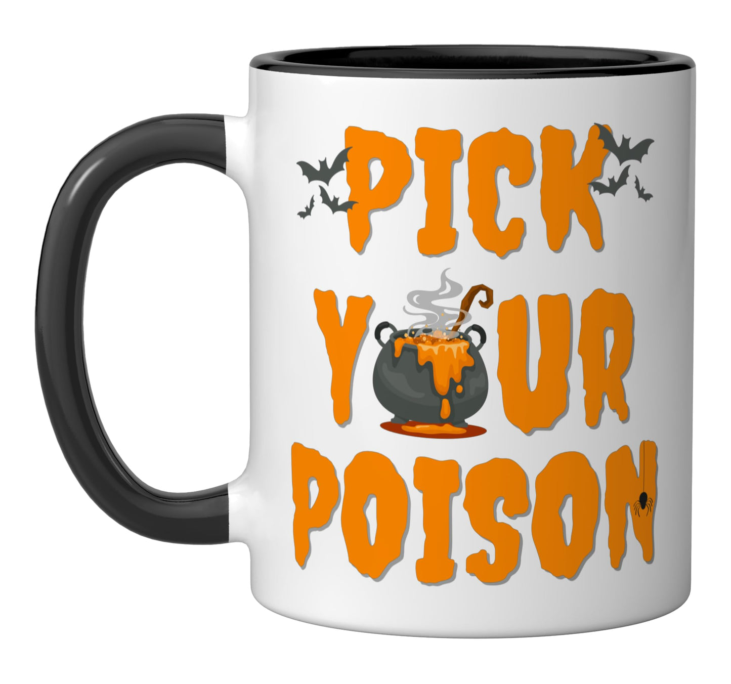 Pick Your Poison, Halloween Host Bartender Trainer Doctor Ceramic Mug, Black/White