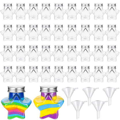 Hsei 50 Pcs Plastic Sand Art Bottles and 5 Mini Funnels Round Clear Potion Bottles Candy Jars for Liquor Birthday Decoration DIY Art Crafts Gift, Without Sand(Star)