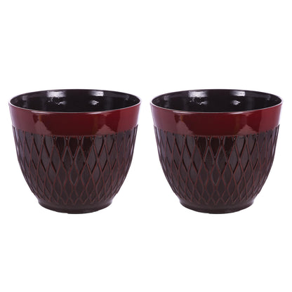 Alpine Corporation Indoor Outdoor Stone Look Diamond Design Planters with Drainage Holes, 12" H, Red, Set of 2