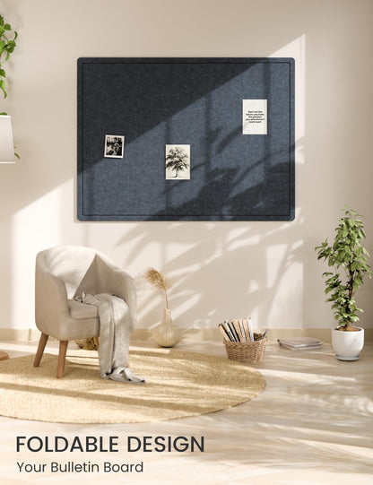 Fluxynara Large Bulletin Board, 47.2" x 35.4" Cork Board Alternative with 24 Safe Removable Adhesive Tabs, Foldable Felt Pin Board for Home Office, Classroom, Bedroom,Entryway for Walls—Navy Blue