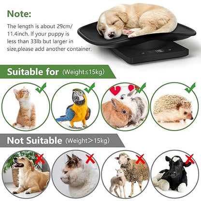 Puppy Scales for Weighing, Digital Pet Scale for Newborn Cat Puppies, Portable Small Scale with Tape Measure,Collars and Nail Clipper, Multi-Function LCD Scale,Max 33lb