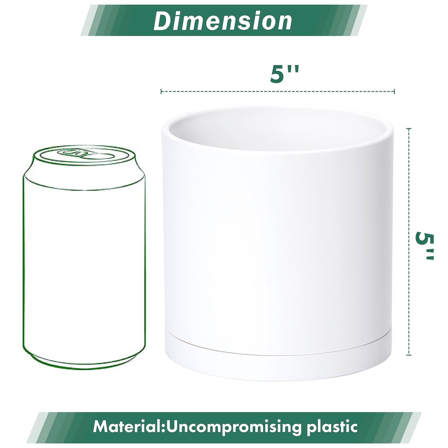 D'vine Dev 6 Pack 5 Inch Modern Plastic Plant Pots, Small Garden Planters for Plant with Drainage Holes and Saucers, White Color, 74-Z-G-3