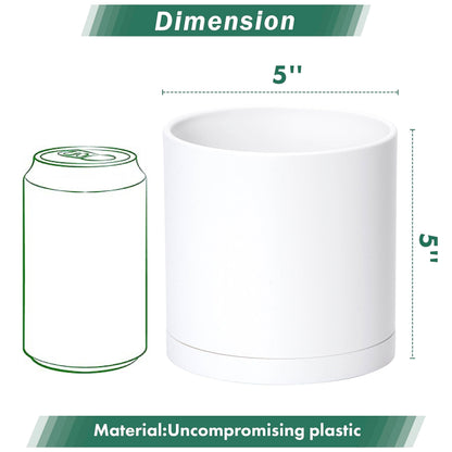 D'vine Dev 6 Pack 5 Inch Modern Plastic Plant Pots, Small Garden Planters for Plant with Drainage Holes and Saucers, White Color, 74-Z-G-3