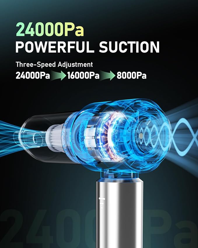 Car Vacuum,3 Suction Modes,Portable Mini Cordless Cleaner with 24000pa Suction Power,Type-C Charge,Handheld Vacuum for Home,Car,Birthday Gifts for Men Dad Husband (Titanium)