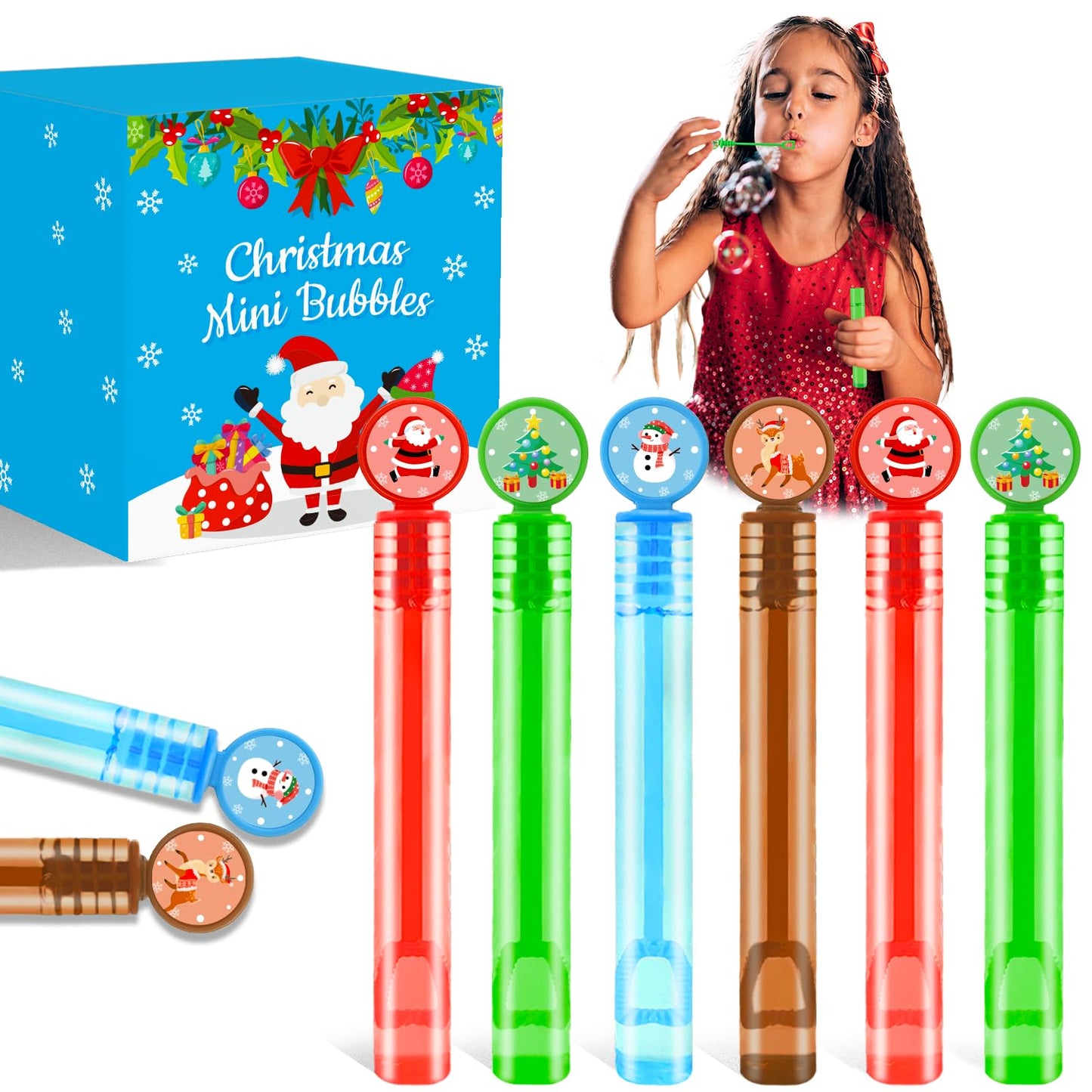 Bulk Winter Party Favors Toys Gifts for Kids 64 Pack,Holiday Mini Bubble Wands Non Candy Treats Trinkets Goodie Bag Stocking Stuffers Fillers for Toddlers,Easter Classroom Prizes Games for Students