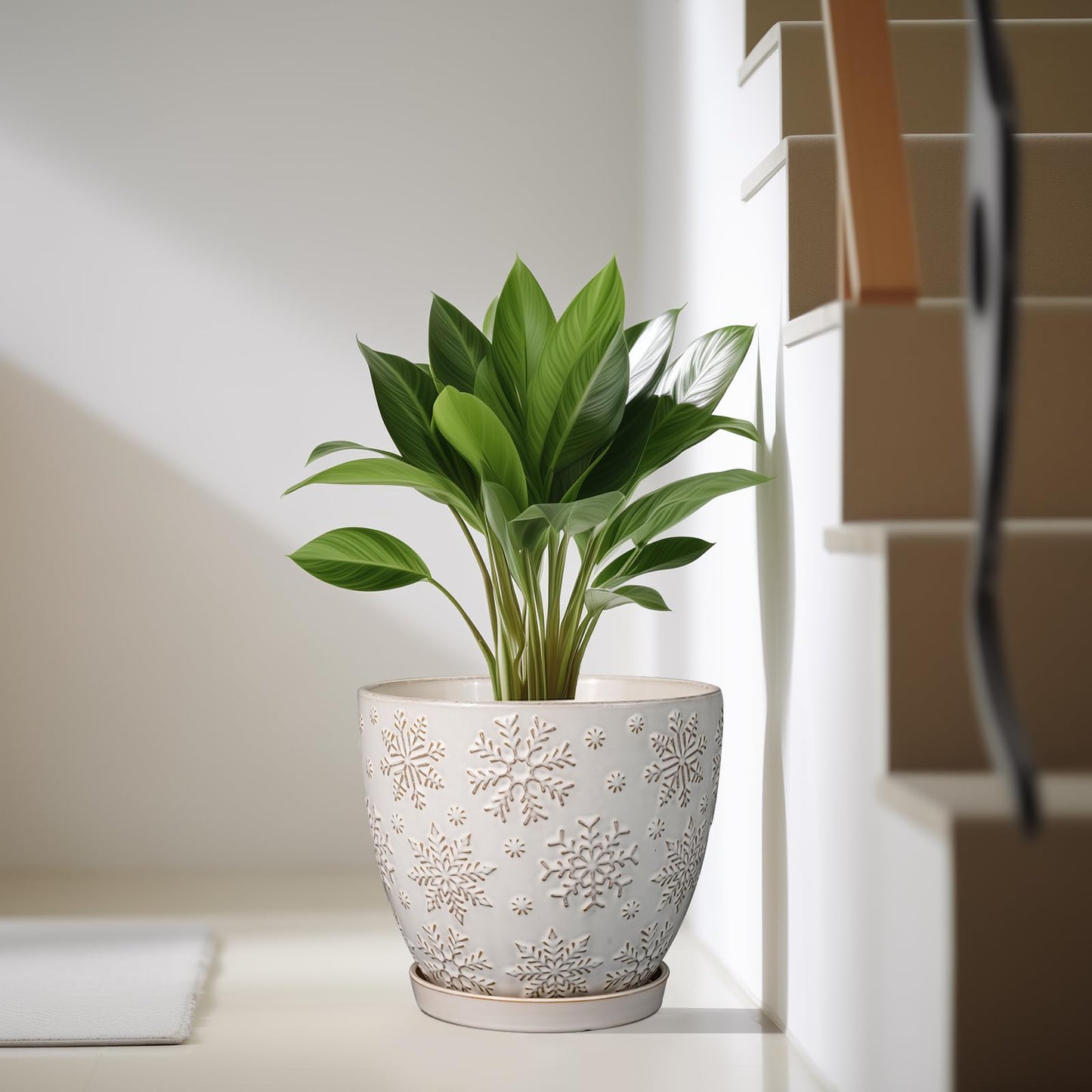 MPotTo 10 Inch Ceramic Planter Pot Large Plant Pot for Indoor Plants Outdoor Round Flower Pot with Drainage Hole and Saucer for Home Garden Decor White