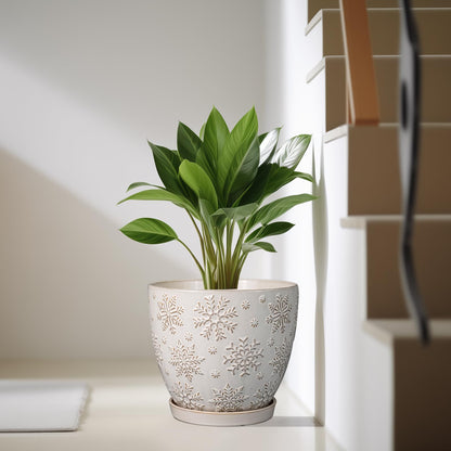 MPotTo 10 Inch Ceramic Planter Pot Large Plant Pot for Indoor Plants Outdoor Round Flower Pot with Drainage Hole and Saucer for Home Garden Decor White