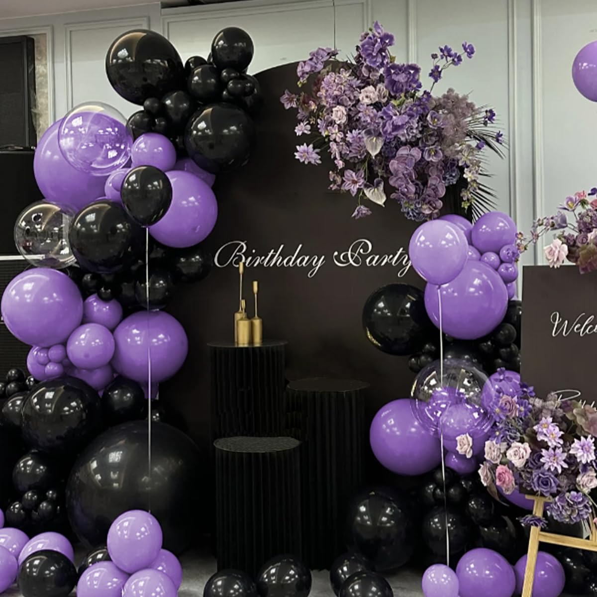 MOXMAY Purple and Black Balloons Garland Arch Kit, 151Pcs Latex Balloons Different Sizes 18 12 10 5 inch for Birthday, Graduation, Baby Shower, Wedding, Retirement, Halloween Party Decoration