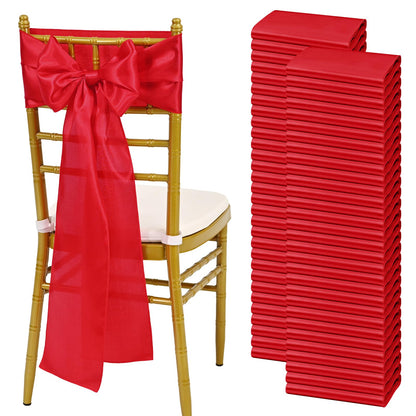 YMHPRIDE 60 PCS Red Satin Chair Sashes,Ties Chair Bows Designed Chair Sashes Chair Cover for Wedding Party Baby Shower Banquet Folding Chairs Decoration(Red,7x108 inch)
