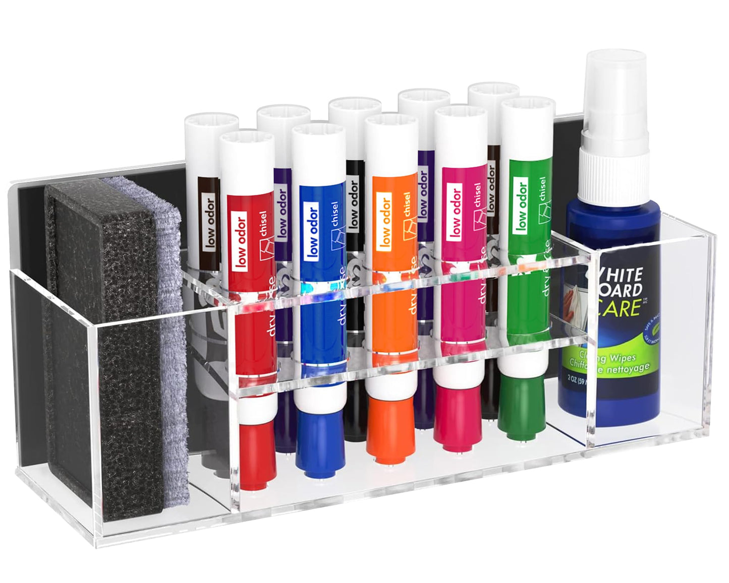 HBlife Acrylic Magnetic Dry Erase Marker Holder for Whiteboard, Wall Mount 10 Slots Magnet Pen Pencil Holder for Fridge Refrigerator, Locker Organizer Accessories for School Classroom Office, Clear