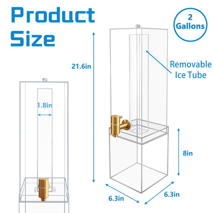 2 Gallon Large Drink Dispenser, Drink Dispenser with Acrylic Stand, Drink Dispensers for Parties with Ice Core, Beverage Dispenser with Airtight Valve for Water, Punch, Juice