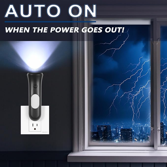 ROSSEX 4 in 1 Emergency Lights for Home Power Failure, 6 Pcs Rechargeable LED Flashlight Plug in Wall, Automatic Turn-On Power Outage Night Light Flashlight for Hurricane Preparedness Items, Black