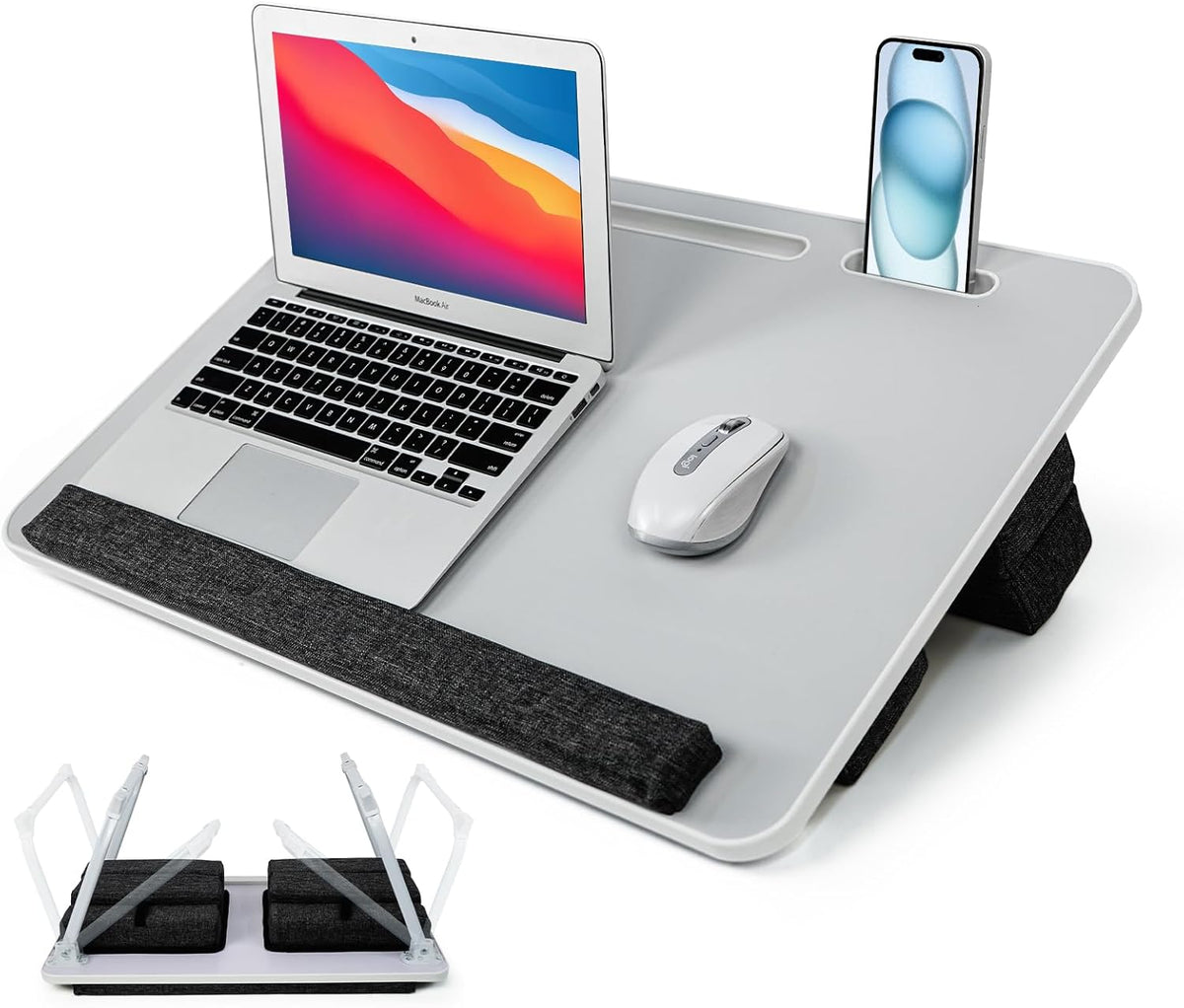 Lap Desk for Laptop with Cushion,Folding Laptop Desk for Bed,Bed Desk,Portable Computer Lap Desk,23.62"*15.74",Grey