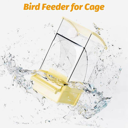 BNOSDM No Mess Bird Feeder Transparent Automatic Bird Cage Feeder with Perch Acrylic Parrot Food Container Parakeet Cage Accessories for Parakeets, Budgies, Cockatiel, Finch, Canary, Lovebird (Yellow)