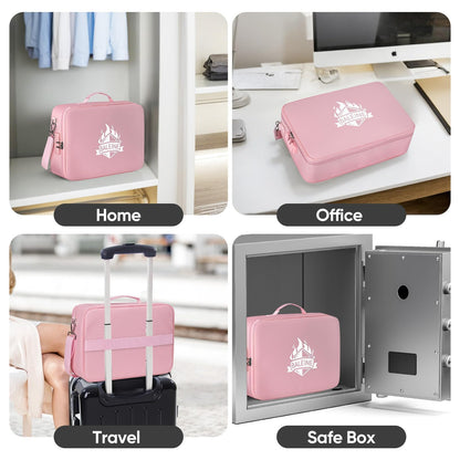 BALEINE Fireproof Document Box with Lock, Portable Fireproof Document Bag Waterproof Fire Proof File Boxes for Documents, File Organizer Box for Important Paperwork (Pink, 15''x11''x4'')