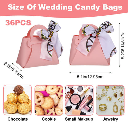 Douaowoc 36 Pcs PU Leather Purse Gift Bags with Handles Ribbon Purse Party Favor Bags for Baby Showers Birthday Wedding Candy (Pink)
