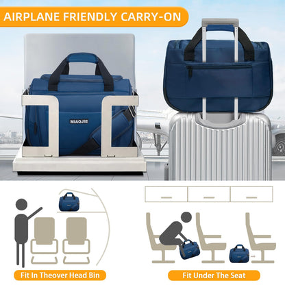 Underseat Carry On Luggage Lightweight Travel Tote Weekender Bag Overnight Duffle Bag for Travel, Travel Essentials Personal Item Travel Bag for Women and Men, Blue-16Inch