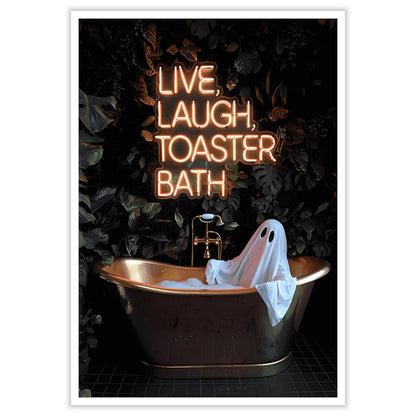 Gothic Ghost Wall Art Funny Live Laugh Toaster Bath Posters Dark Academia Halloween Decor Spooky Witchy Canvas Cute Ghost in Bathtub Prints Pictures for Bathroom Restroom Neon Sign 12x16inch Unframed