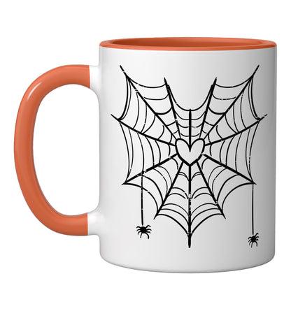 Halloween Spiderweb Heart Costume Men Women Kids Boys Girls Ceramic Mug, Orange/White