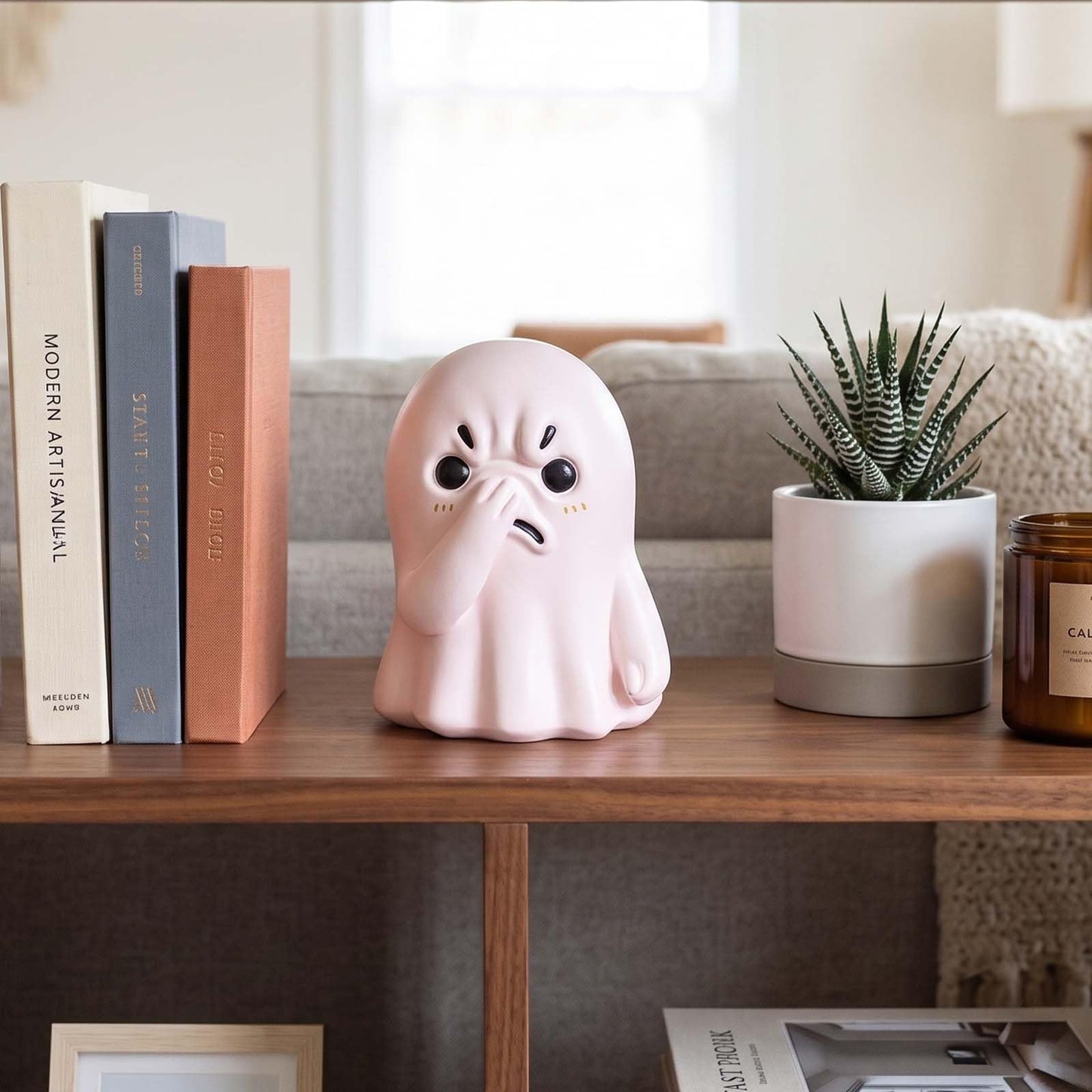 PlivBloom Holding Nose Ghost Figurine – Funny Halloween Ghost Statue for Bathroom or Shelf Decor, Spooky Knick Knacks, Cute Resin Desk Figurines, Ghost Decorations and Quirky Home Gifts (White)