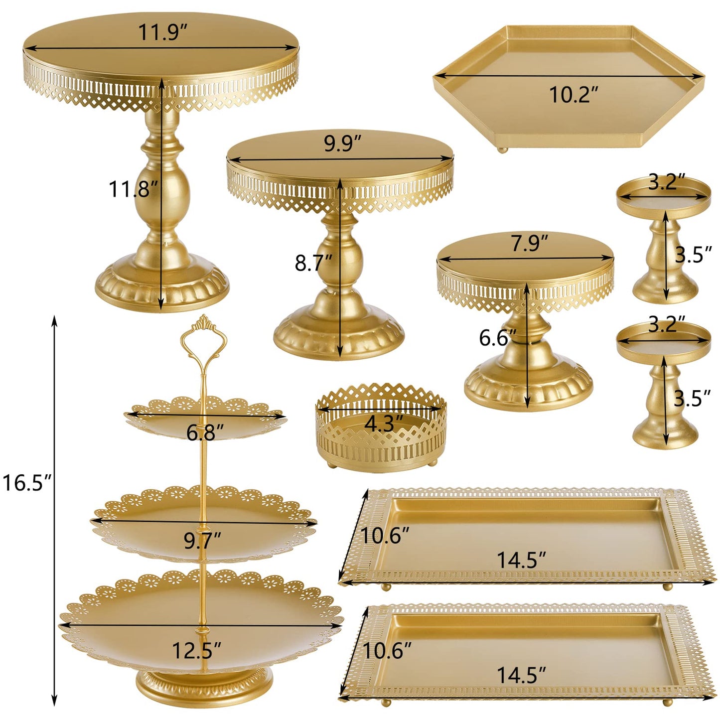 Hedume Set of 10 Cake Stand, Metal Cupcake Stand Set with Multiple Combination Styles, Dessert Plate Cake Serving Tray Candy Fruit Display Tower for Wedding, Birthday Party, Baby Shower, Anniversary