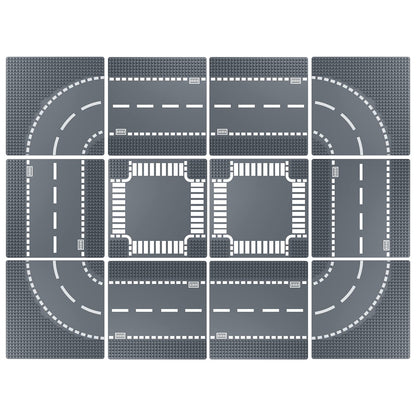 Homikidy Road Base Plates for City Building Block, 12 Street Plates, 10"x10" Road Baseplates