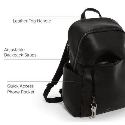 TUMI - Voyageur Raina Backpack - Women's Premium Leather Backpack - Everyday Bag with Phone Pocket & Laptop Compartment - Black, Gunmetal Hardware
