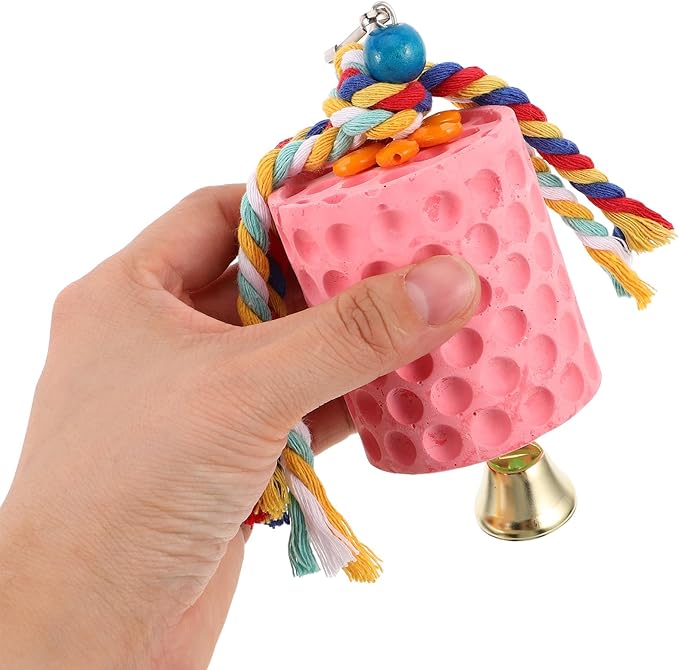Toddmomy Parrot Mineral Block Chew with Bell for Birds Bird Beak Grinding Stone for African Grey Cockatiels Parakeets Cage Accessory for Beak Health and Interactive Play