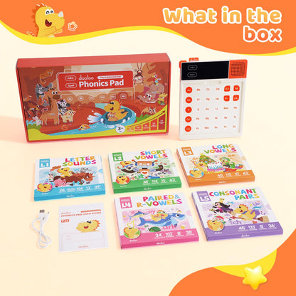 Dooloo Learn to Read & Spell Phonics Pad, Interactive Electronic Learning Pad with 242 Sound Pages Card, Fun Learning Activities for Kids 3-10 Years Old
