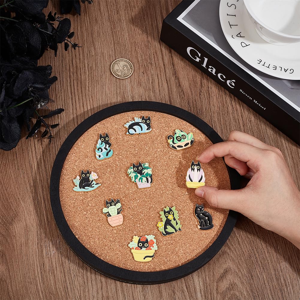 BENECREAT Flat Round Pin Board Cork Board, 7.87inch Bulletin Board Wall Mounted Display Board with Black Frame for Brooch Pin Storage Display, Office Home School Decor