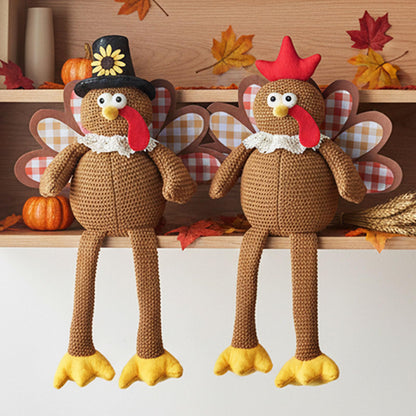 MWDJPXY Christmas Decorations Set of 2 Turkeys with Dangling Legs, Turkey Couple Doll Plush Kit Tabletop Centerpieces for Fall Harvest Home Decor Kitchen Shelf (Brown)