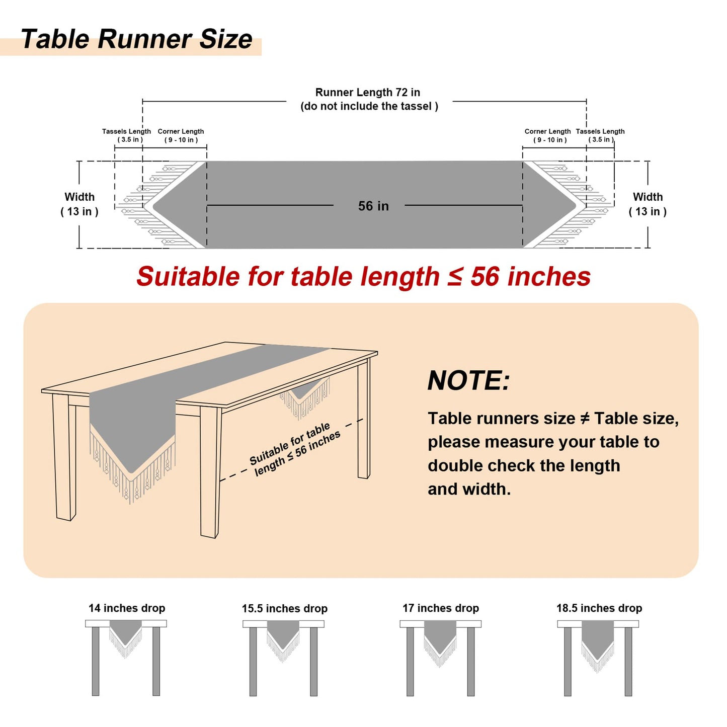 Loom and Mill Luxury Chenille Table Runner 72 Inches Long, Black Damask Jacquard Table Runners with Multi-Tassels for Halloween Dining Room Dresser Party Holiday Banquet Decorations(Black,13*72 inch)